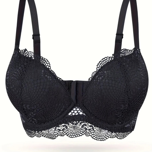 Black Scalloped detail Underwire Lace Underwire Push Up Padded Bra. 36C NWO - Picture 6 of 8